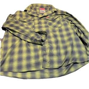 Dixxon Lone Wolf Flannel Shirt Mens 5XL Green Black Plaid‎ Pearl Snap Button Up